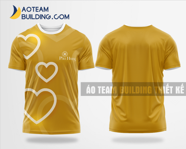 Mẫu áo đồng phục team building Bảo hiểm Phú Hưng Life màu vàng đồng thiết kế TBA67