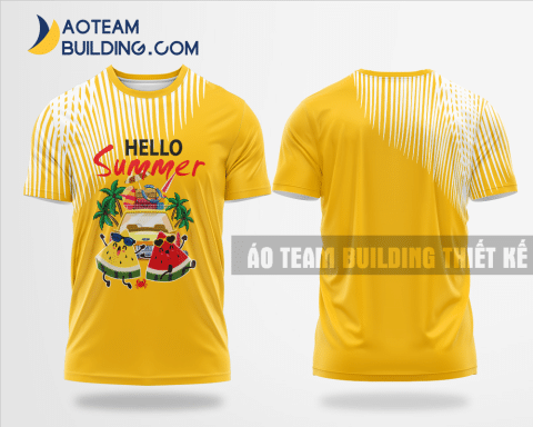 Mẫu áo đồng phục team building hello summer màu vàng thiết kế TBD31