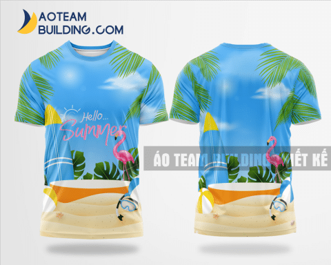 Mẫu áo đồng phục team building hello summer màu xanh da trời thiết kế TBD77