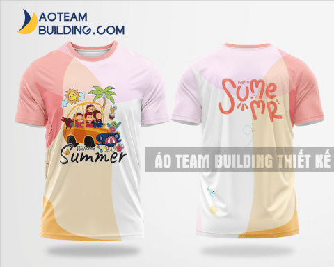 Mẫu áo đồng phục team building welcome summer màu xanh hồng thiết kế TBD36